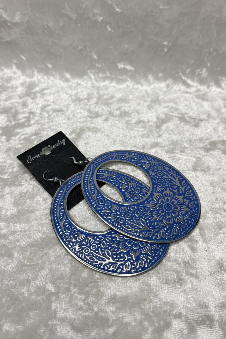 Boho Embossed Double Hoop Earrings – Statement Floral Cutout Design