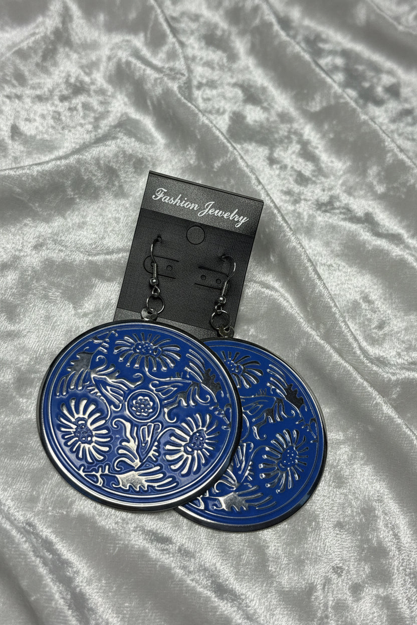Vintage Floral Medallion Drop Earrings – Boho Round Statement Dangles
