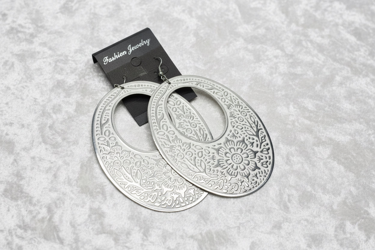 Boho Embossed Double Hoop Earrings – Statement Floral Cutout Design