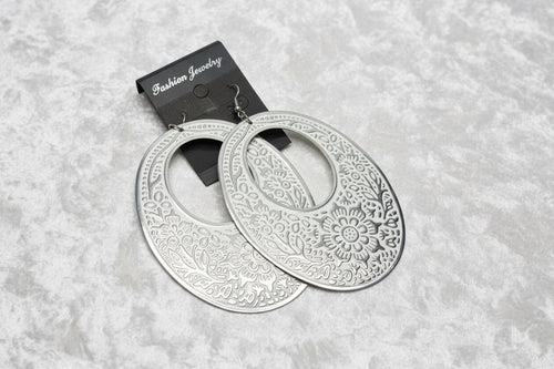 Boho Embossed Double Hoop Earrings – Statement Floral Cutout Design