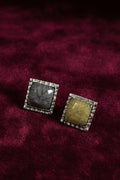 Marbled Stone Square Statement Rings with Crystal Border