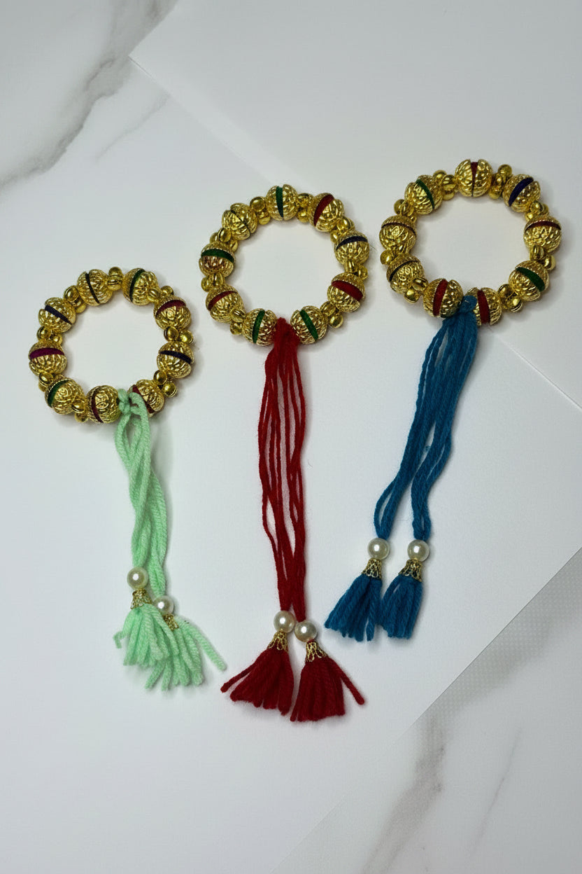 Elegant Gold Beaded Bracelets with Colorful Tassels
