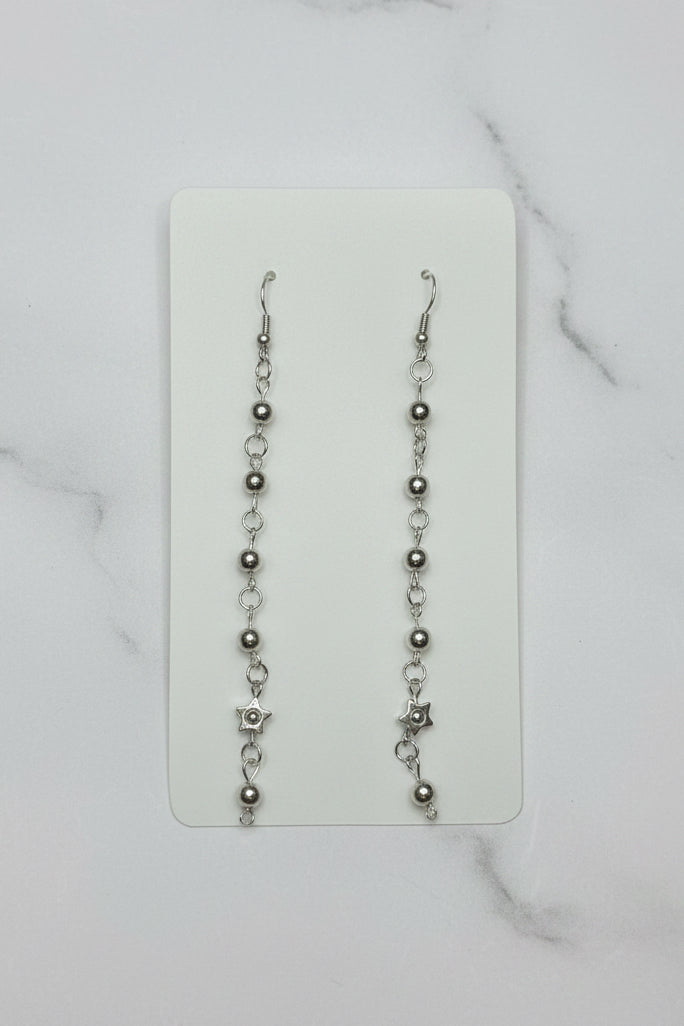 Elegant Silver Beaded Chain Drop Earrings – Mixed Charm Designs
