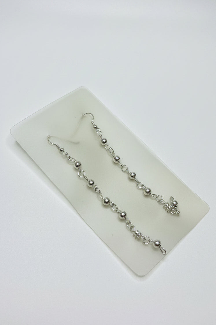 Elegant Silver Beaded Chain Drop Earrings – Mixed Charm Designs