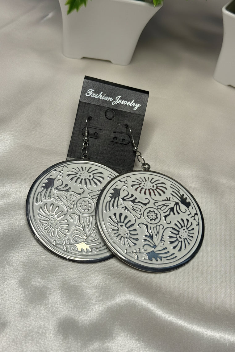 Vintage Floral Medallion Drop Earrings – Boho Round Statement Dangles