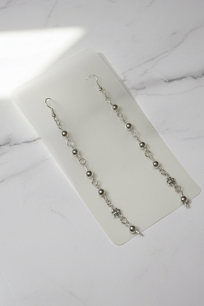 Elegant Silver Beaded Chain Drop Earrings – Mixed Charm Designs