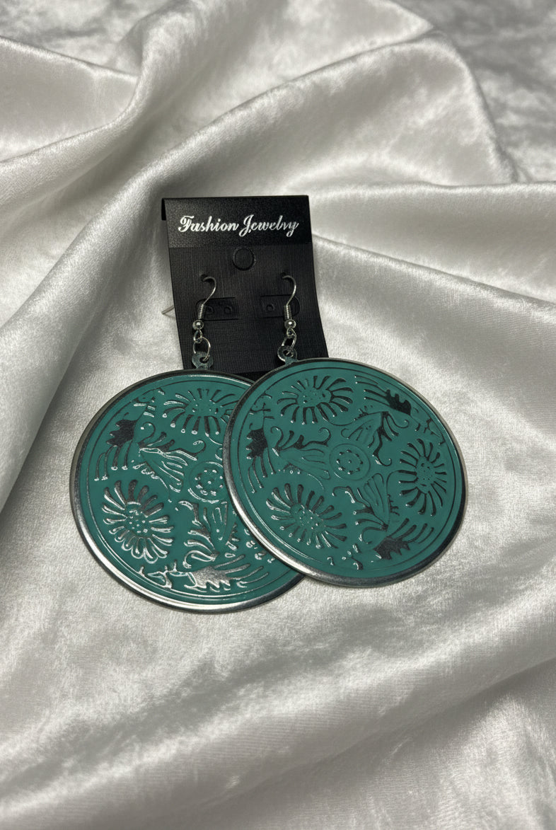 Vintage Floral Medallion Drop Earrings – Boho Round Statement Dangles
