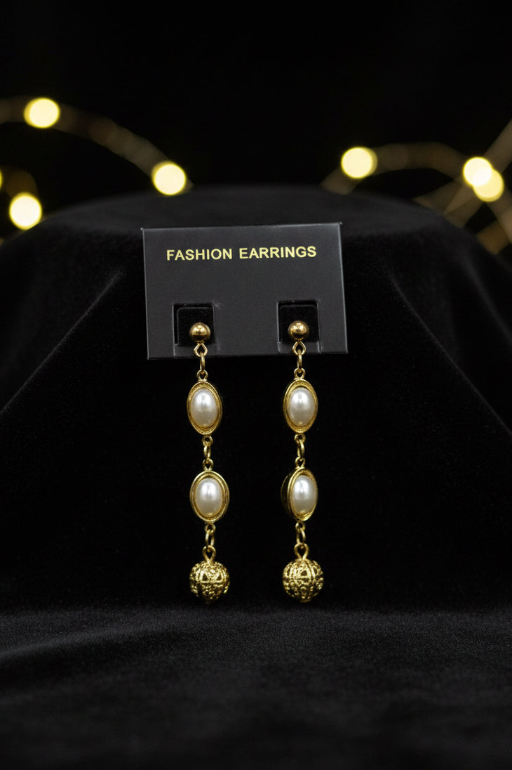 Elegant Gold & Pearl Drop Earrings