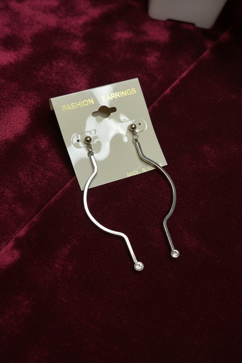 Chic Silver Abstract Loop Drop Earrings with Crystal Accents
