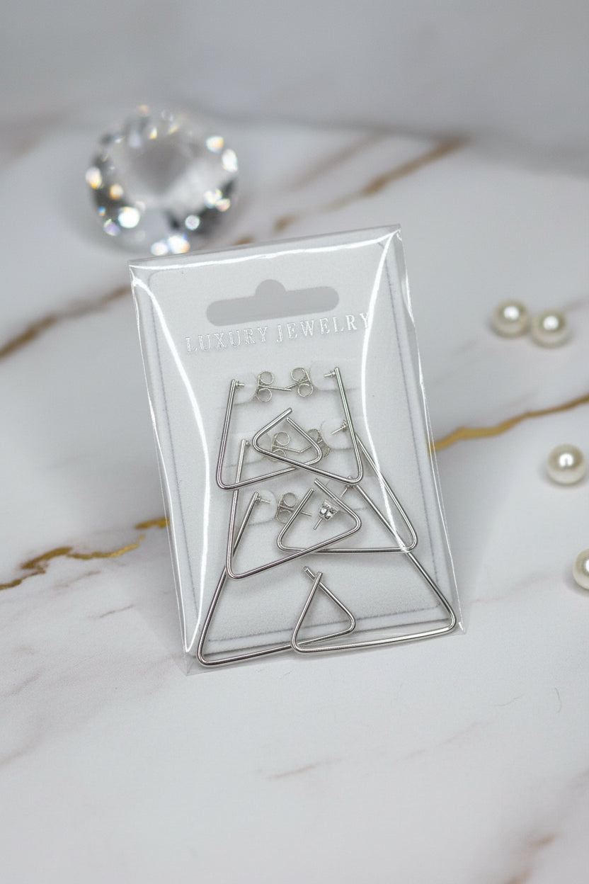 Modern Silver Geometric Triangle Earrings Set