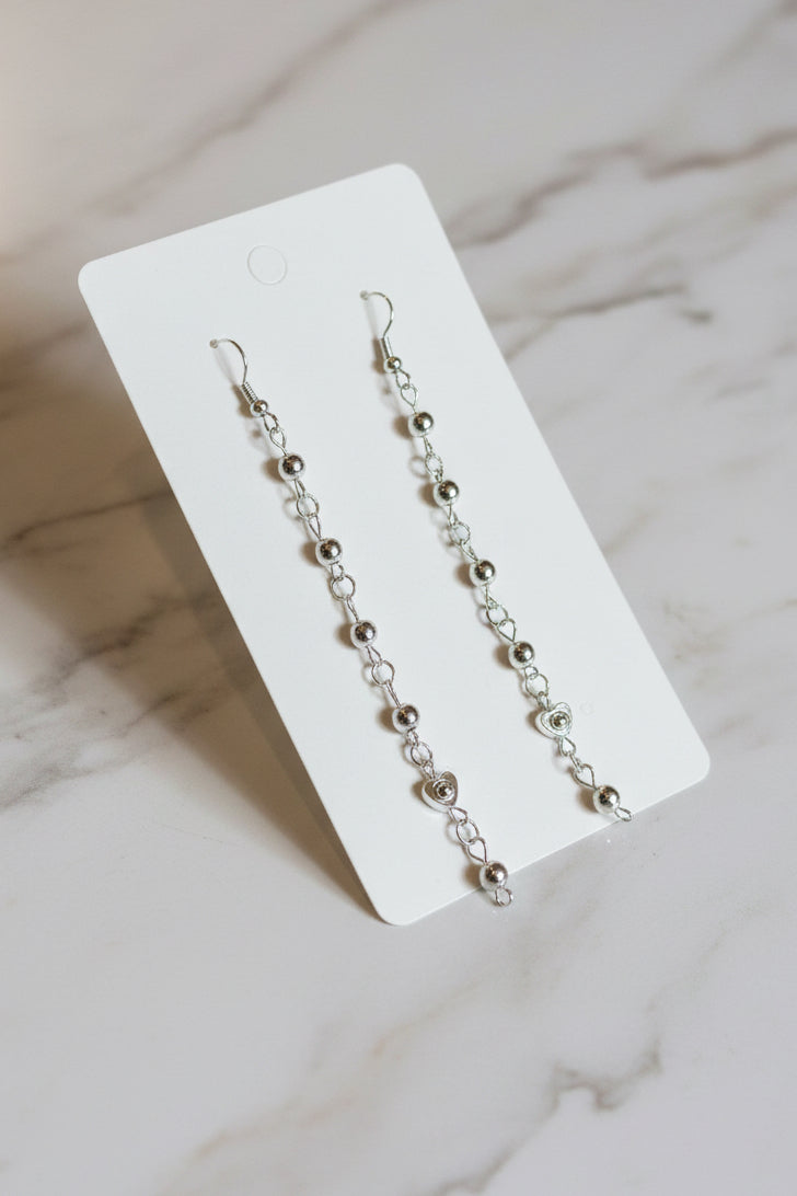 Elegant Silver Beaded Chain Drop Earrings – Mixed Charm Designs