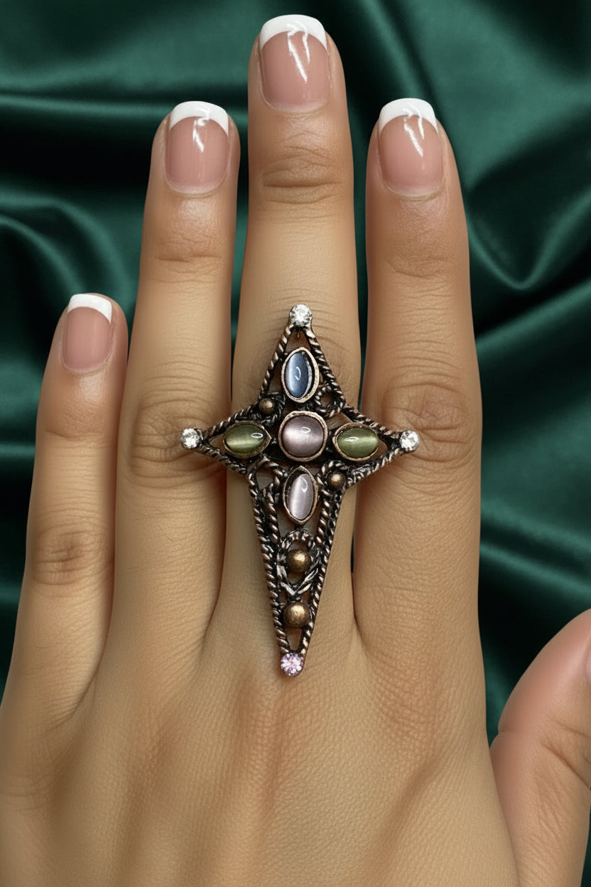 Celestial Cross Vintage Statement Ring