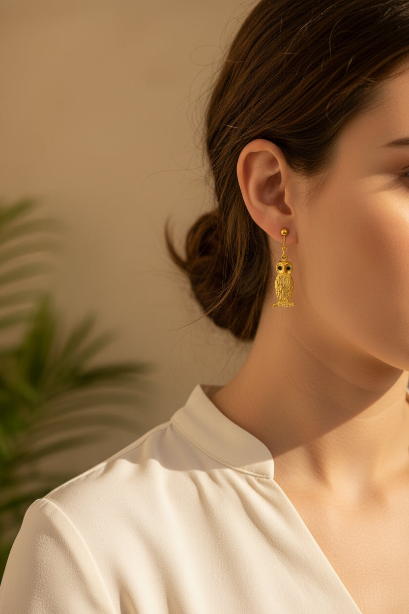 Golden Owl Drop Earrings