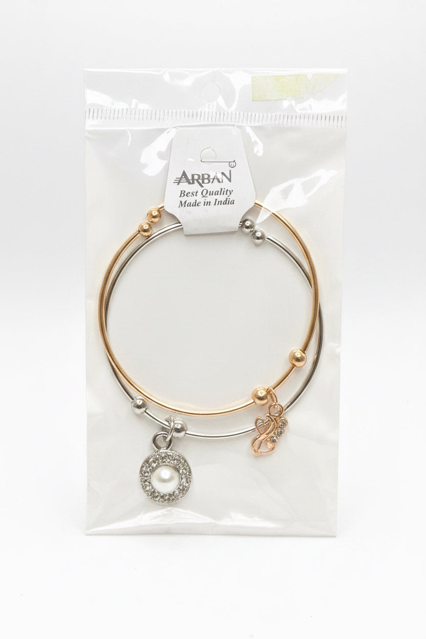 Two-piece Charm Bangle Bracelet Set with Pearl & Butterfly Pendant