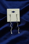 Elegant Silver Wavy Drop Earrings with Crystal Tips