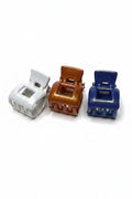 Mini Glossy Hair Claw Clips Set – 3 Colors (White, Brown & Blue)
