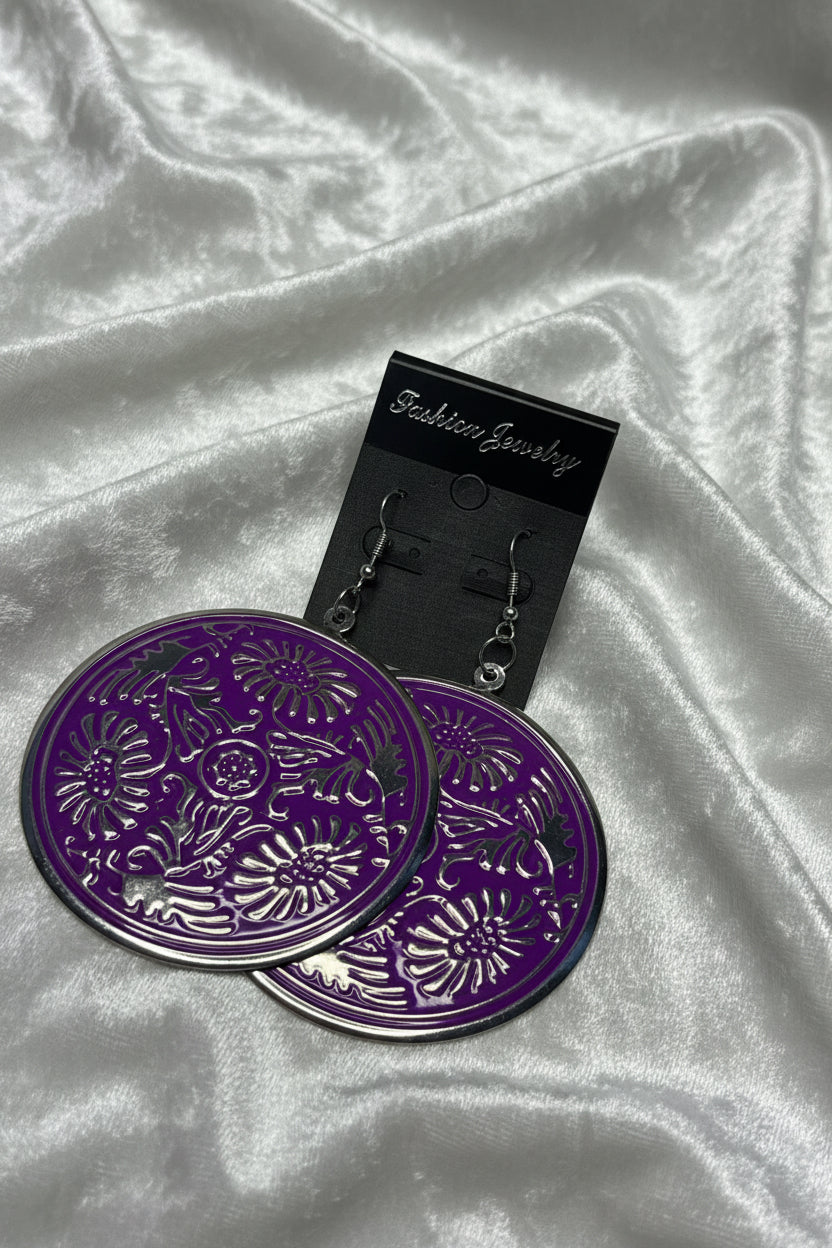 Vintage Floral Medallion Drop Earrings – Boho Round Statement Dangles