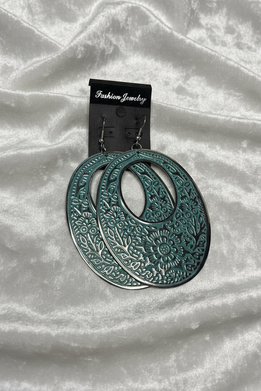 Boho Embossed Double Hoop Earrings – Statement Floral Cutout Design