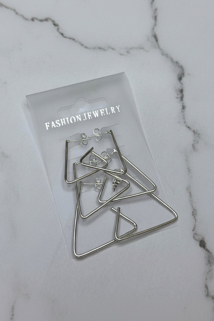 Modern Silver Geometric Triangle Earrings Set