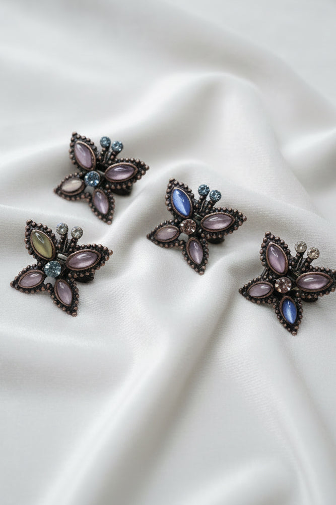 Vintage Butterfly Crystal Statement Ring