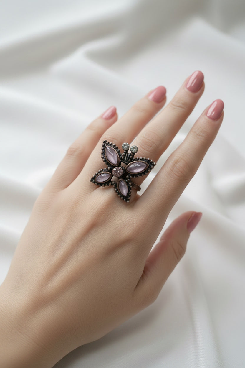 Vintage Butterfly Crystal Statement Ring
