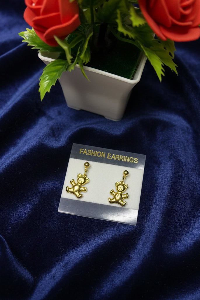 Teddy Bear Gold Drop Earrings