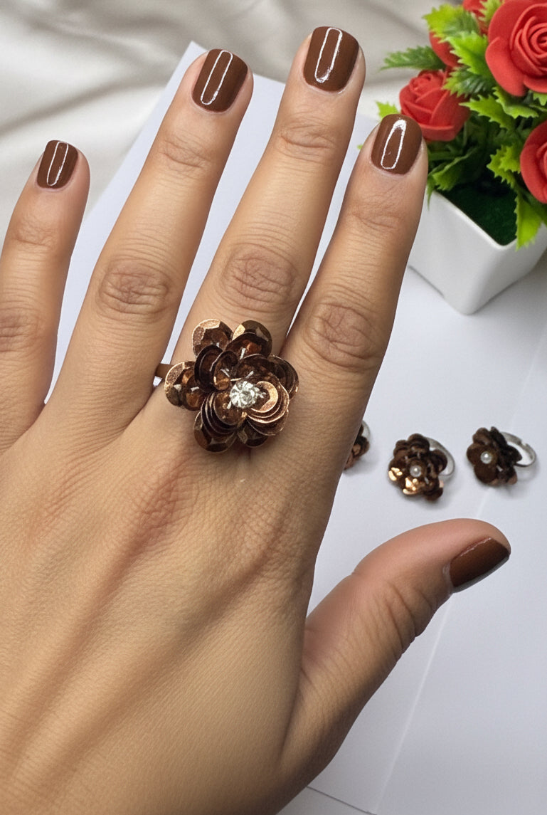 Bloom Sequin Floral Rings -     Adjustable