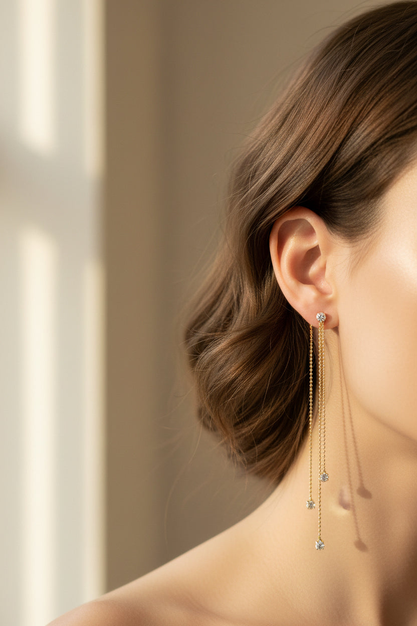 Elegant Gold Chain Drop Earrings with Crystal Accents