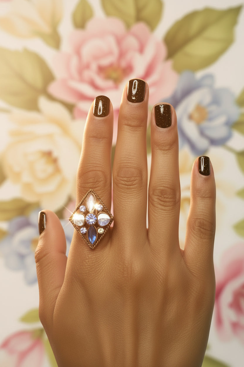 Midnight Bloom Art Deco Statement Ring