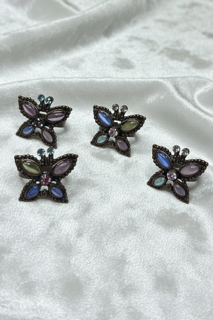 Vintage Butterfly Crystal Statement Ring